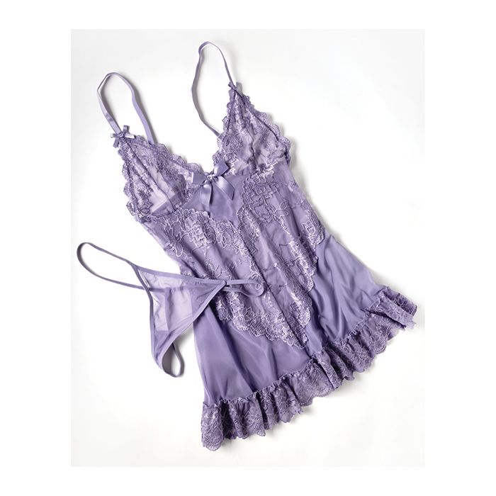 Valentine Lace Babydoll w/Bows & G-String - Purple