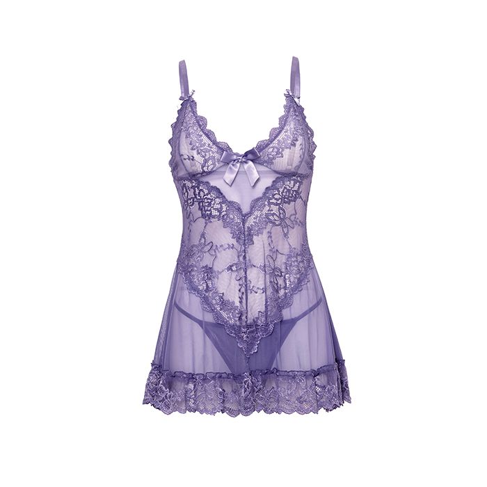 Valentine Lace Babydoll w/Bows & G-String - Purple